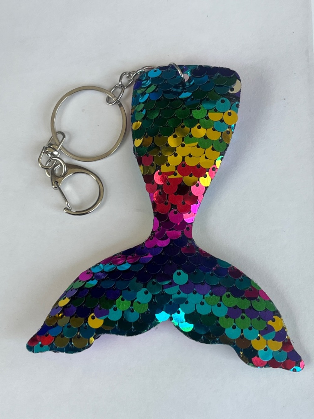 Sequin Mermaid Tail Keychain - Rainbow Hand Crafted - Picture 3 of 4